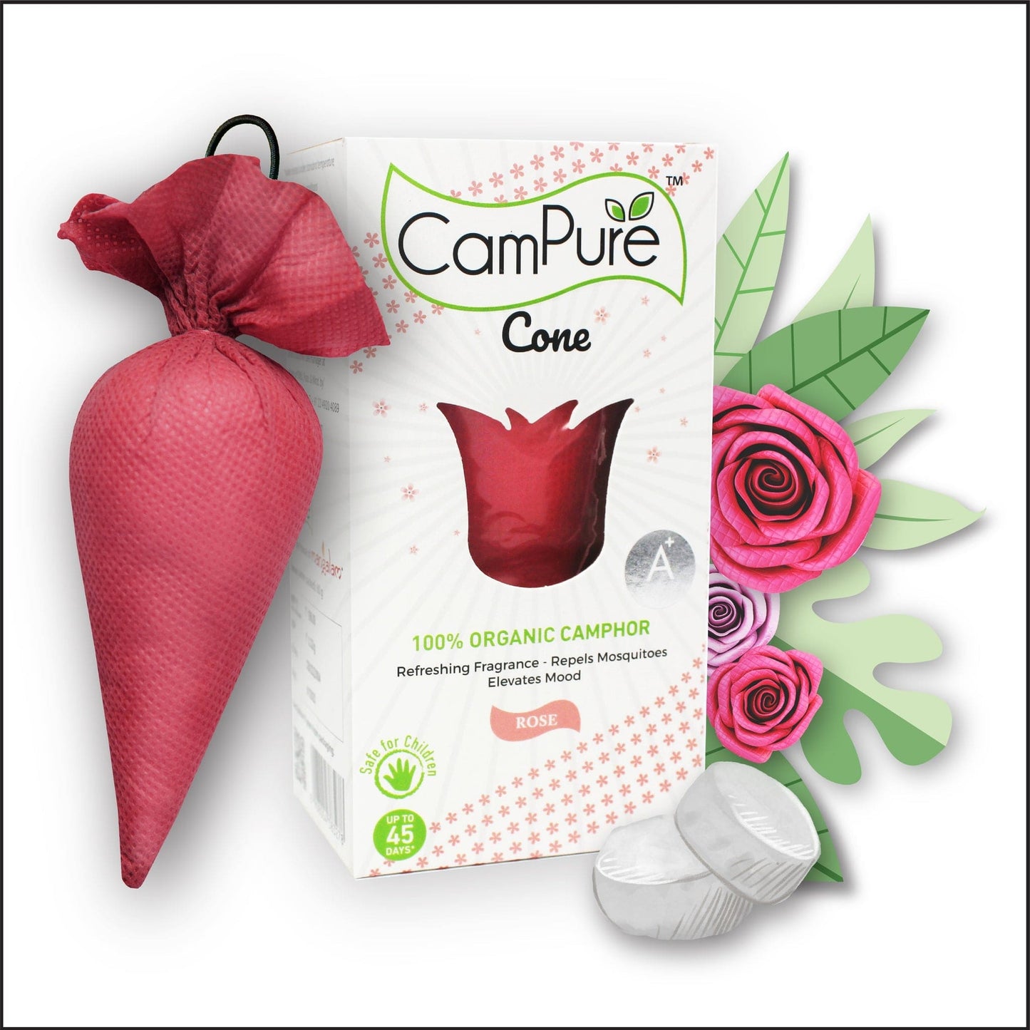 Mangalam CamPure Camphor Cone (Rose) Pack Of 2 - Room, Car and Air Freshener & Mosquito Repellent