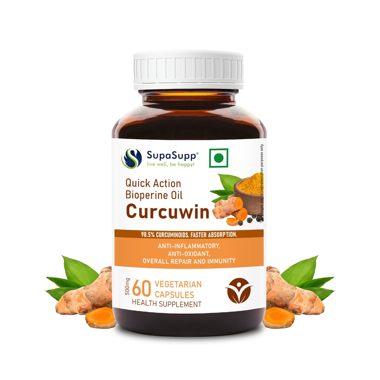SupaSupp Quick Action Bioperine Oil Curcuwin | 60 Cap | Sri Sri Tattva