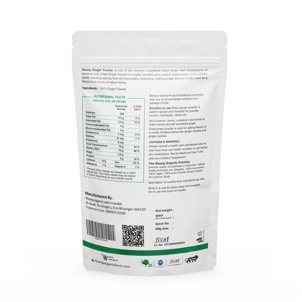 Organic Ginger Powder Dry 100g | Nisarg Organic Farm