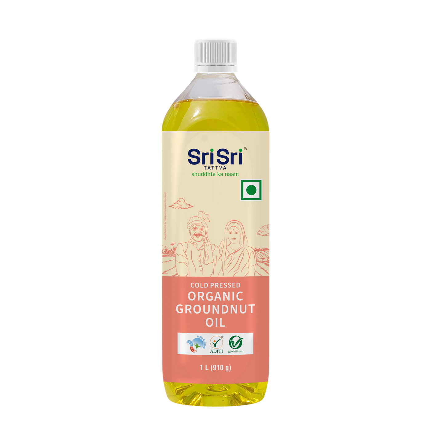 Organic Groundnut Oil Bottle - Cold Pressed | Unrefined | 1L | Sri Sri Tattva