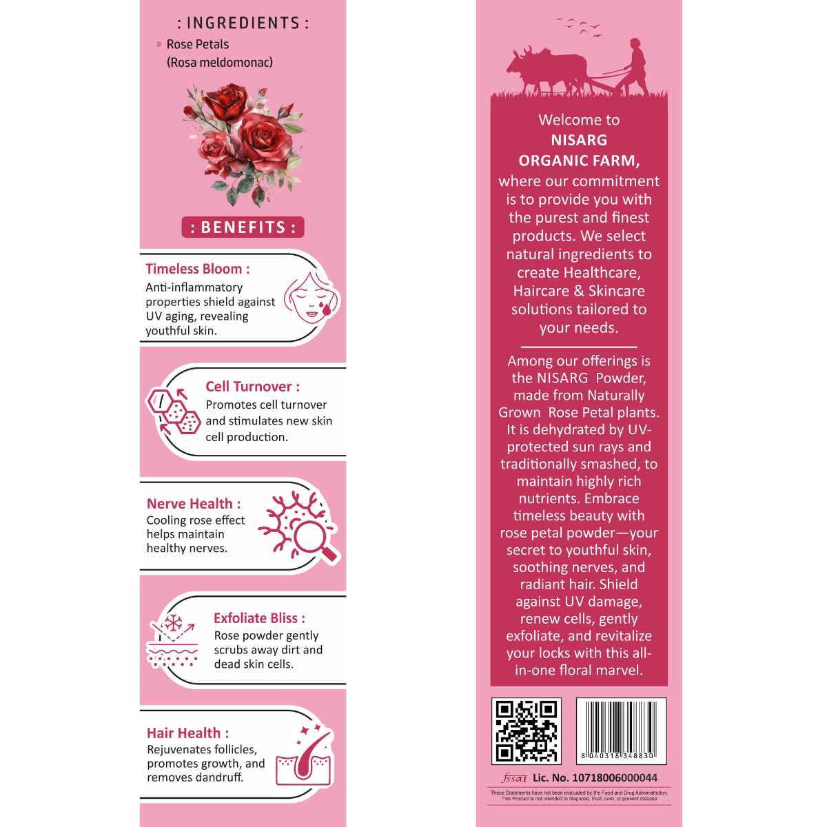 Red Rose Petals Powder 100g | Nisarg Organic Farm
