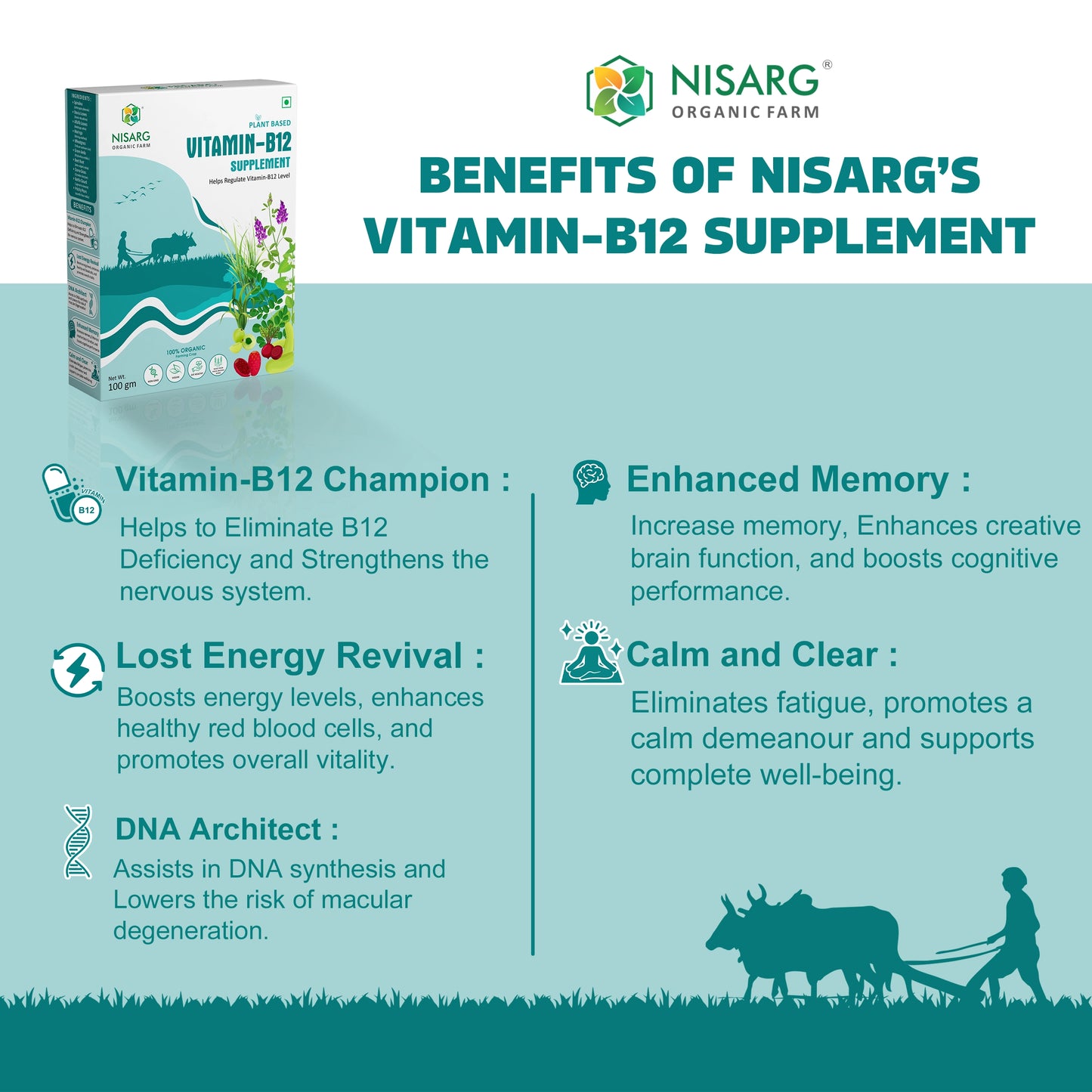 Vitamin B12 Supplement | 100% Organic | Plant Based 100g | Nisarg Organic Farm
