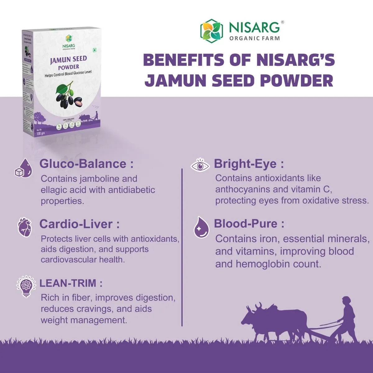 Jamun Seeds Powder | 100% Pure and Organic 100g | Nisarg Organic Farm