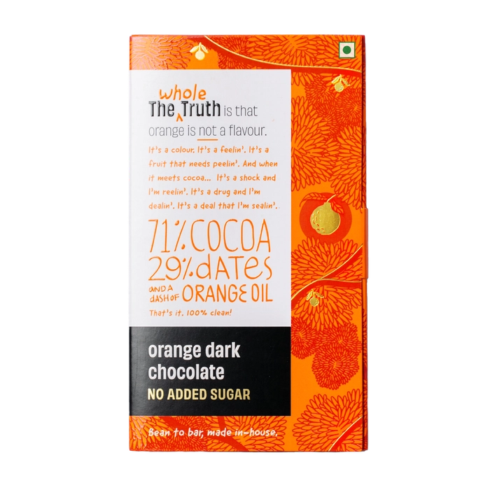 Orange Dark Chocolate Sweetened with Dates - Pack of 1 | The Whole Truth