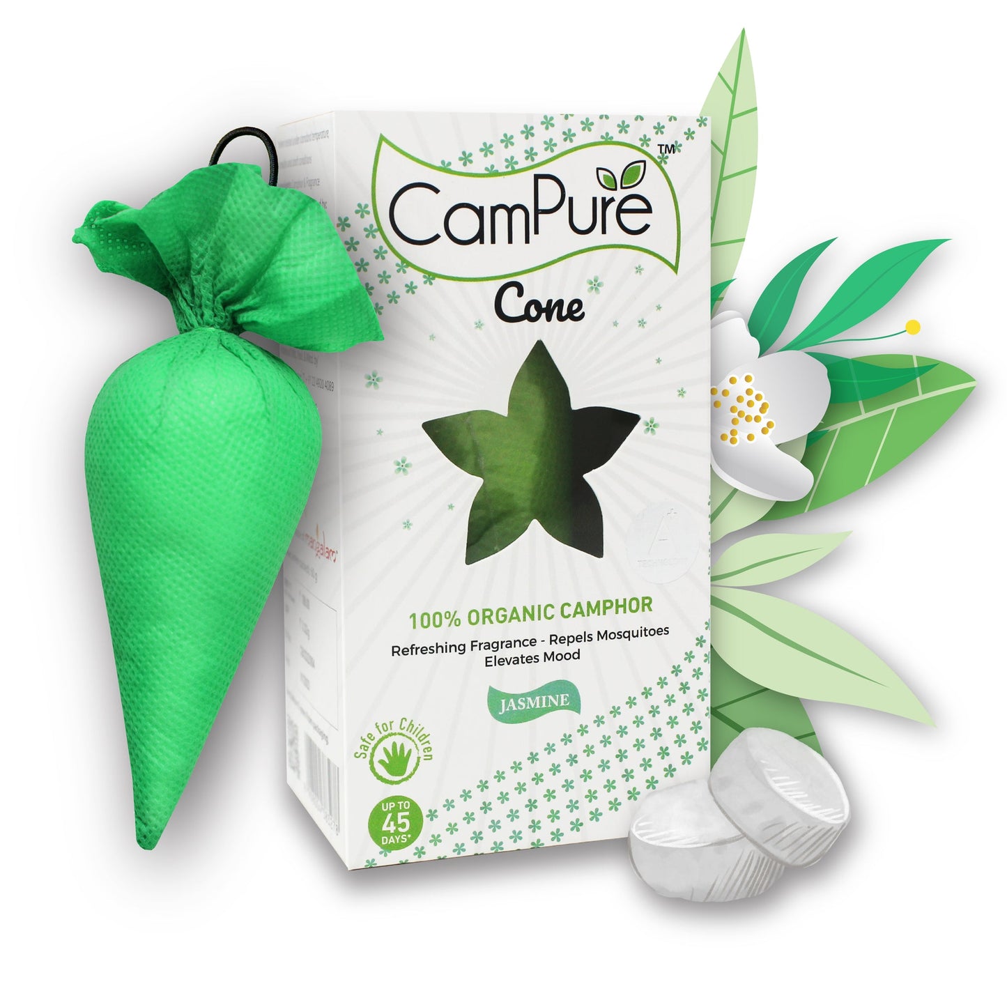 Mangalam CamPure Camphor Cone (Jasmine) Pack Of 2 - Room, Car and Air Freshener & Mosquito Repellent