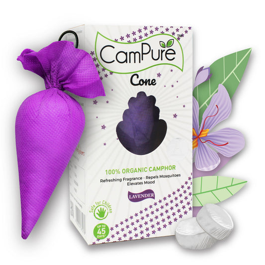 Mangalam CamPure Camphor Cone (Lavender) Pack Of 2 - Room, Car and Air Freshener & Mosquito Repellent