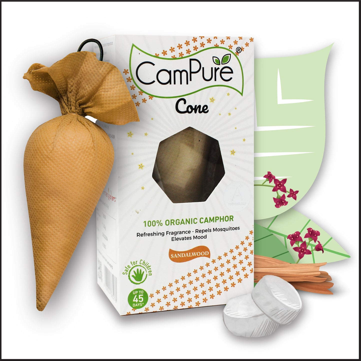 Mangalam CamPure Camphor Cone (Sandalwood) Pack Of 2 - Room, Car and Air Freshener & Mosquito Repellent