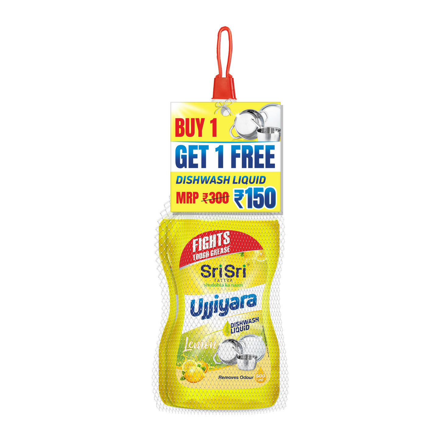 Ujjiyara Liquid Dishwash Lemon - Removes Odour, 500 ml (Buy 1 Get 1) | Sri Sri Tattva