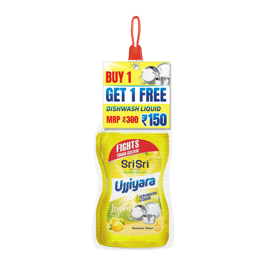 Ujjiyara Liquid Dishwash Lemon - Removes Odour, 500 ml (Buy 1 Get 1) | Sri Sri Tattva