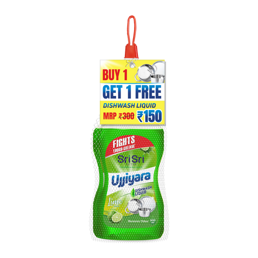 Ujjiyara Liquid Dishwash Lime - Removes Odour, 500 ml (Buy 1 Get 1) | Sri Sri Tattva