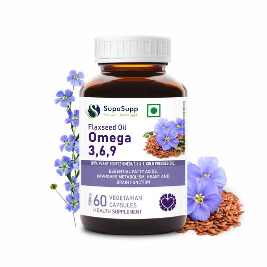 SupaSupp Flaxseed Oil Cap Omega 3,6,9 | 60 Cap | Sri Sri Tattva