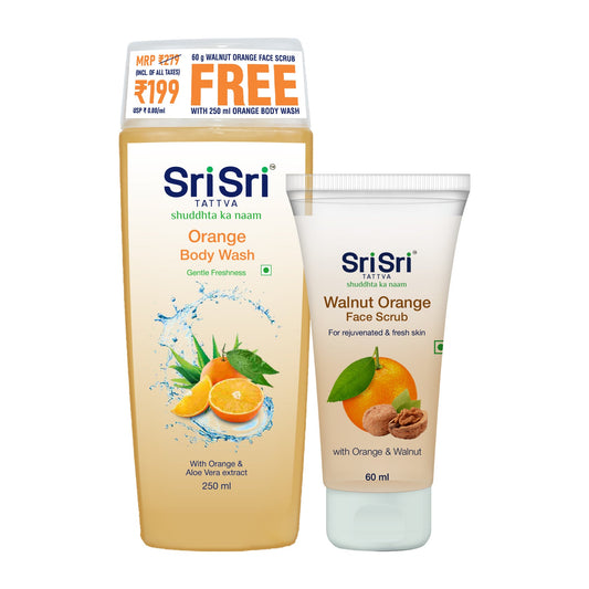 Orange Body Wash - Gentle Freshness, 250 ml with Walnut Orange Face Scrub 60 ml Free | Sri Sri Tattva