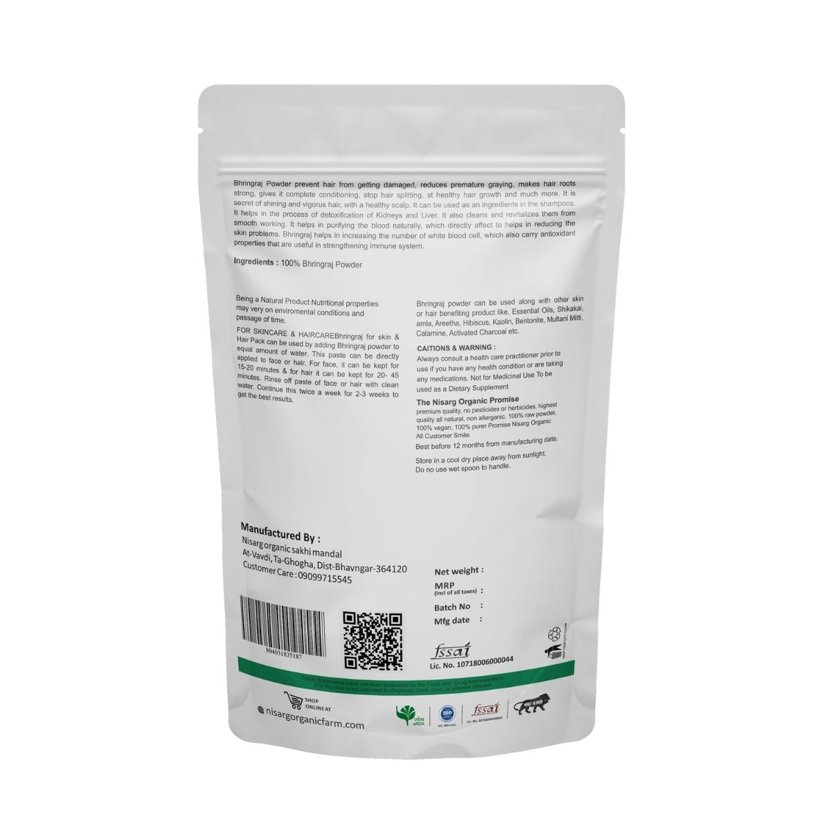 Organic Bhringraj Leaf Powder 100g | Nisarg Organic Farm