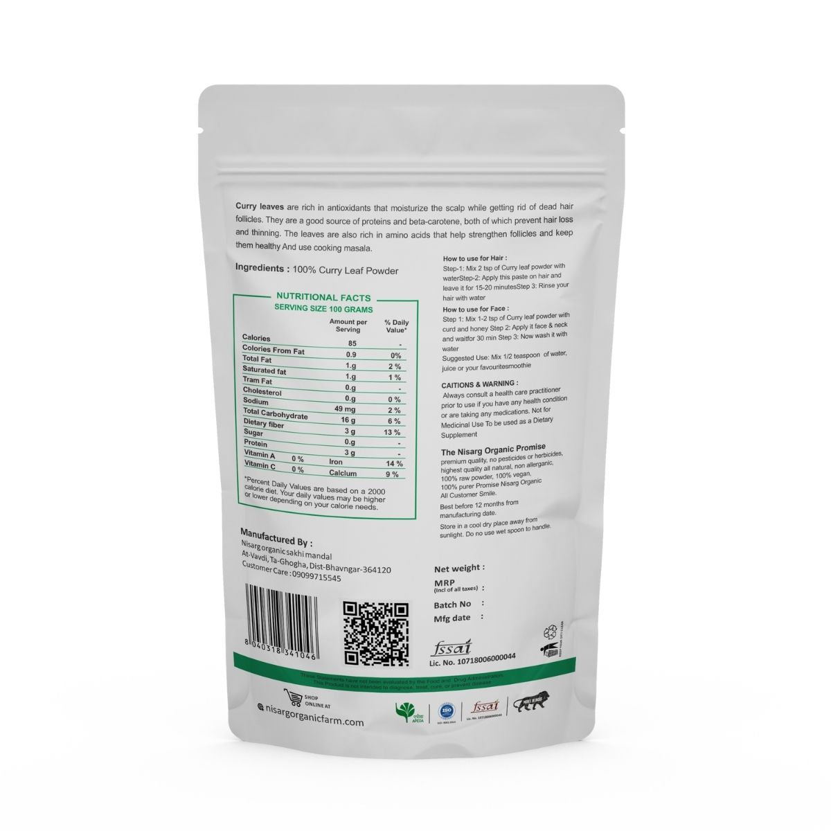 Curry Leaf Powder 100g | Nisarg Organic Farm