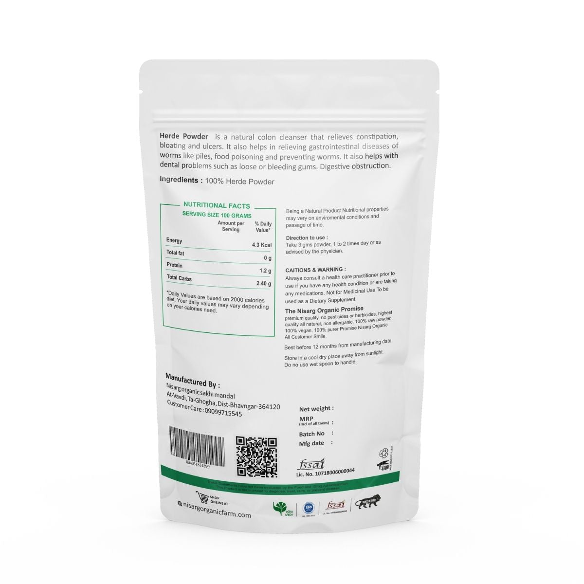 Organic Harde Powder | Haritaki Powder 100g | Nisarg Organic Farm