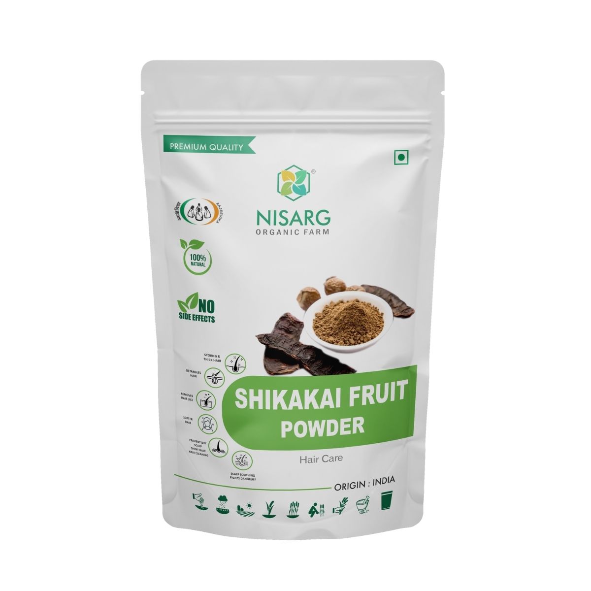 Organic Shikakai Fruit Powder | Acacia Concinna Powder 100g | Nisarg Organic Farm