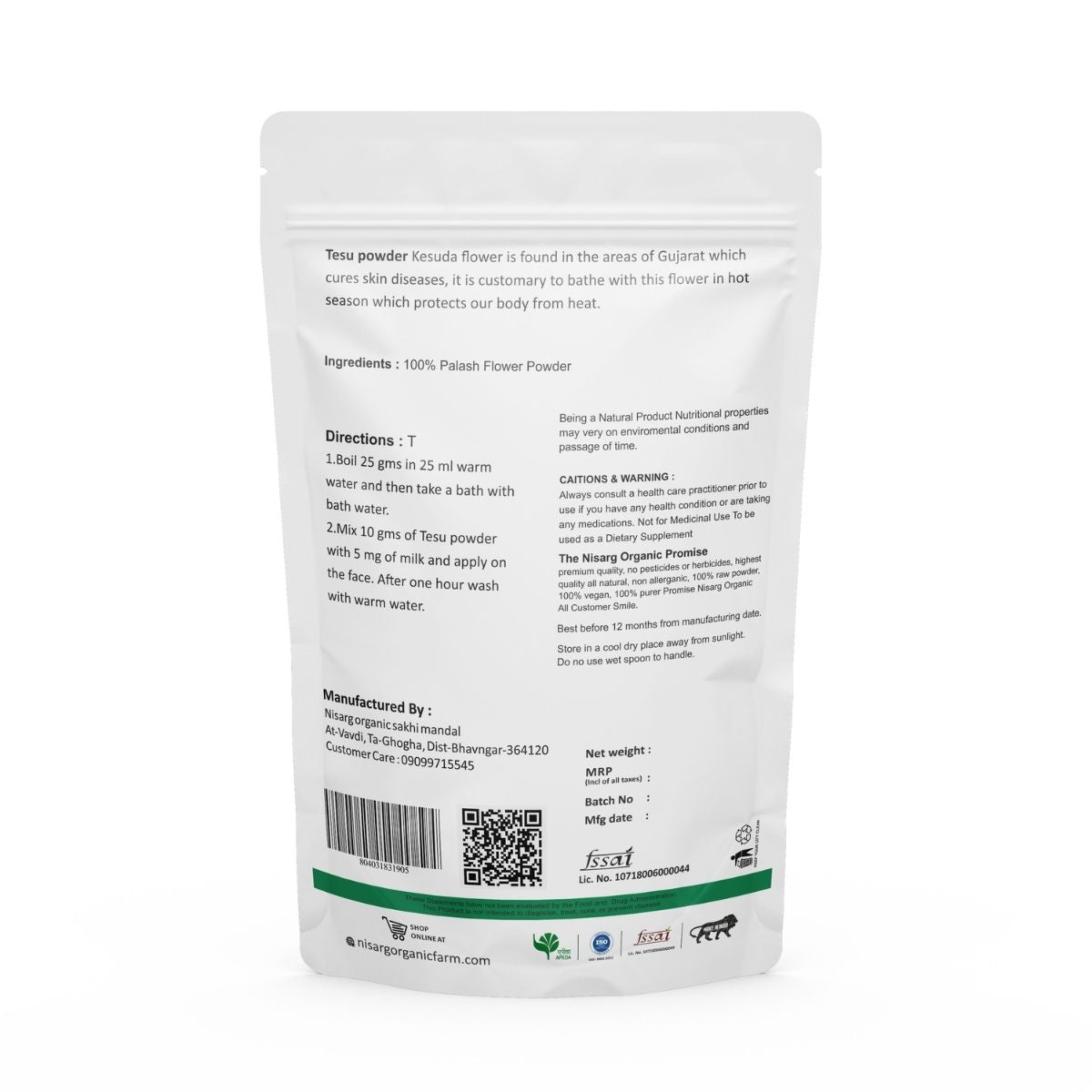 Organic Tesu Flower Powder | Kesuda Powder 100g | Nisarg Organic Farm