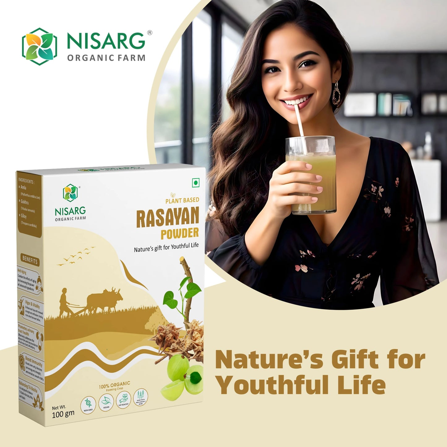 Rasayan Powder (Churna) | Imporve Immune | For Constipation 100g | Nisarg Organic Farm