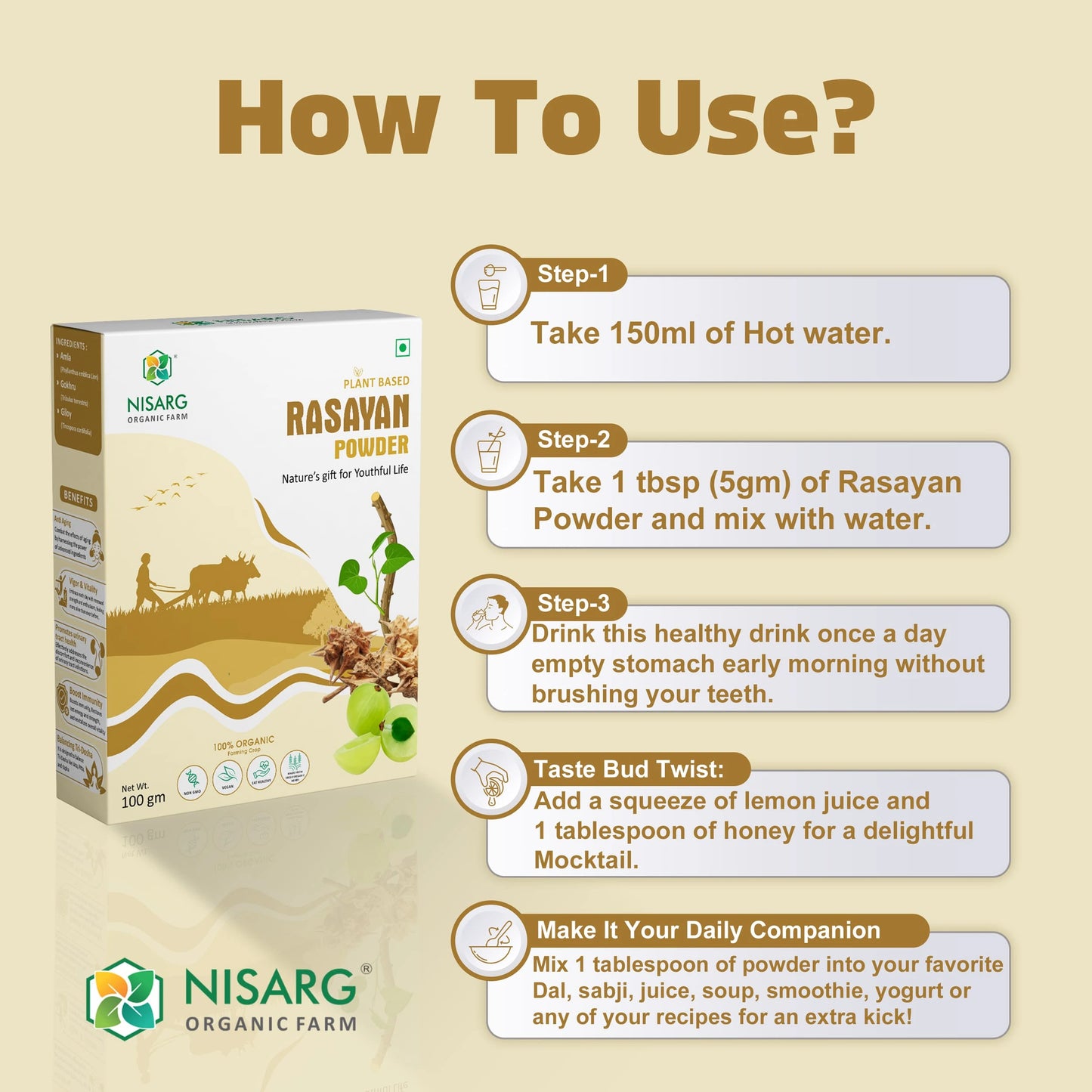 Rasayan Powder (Churna) | Imporve Immune | For Constipation 100g | Nisarg Organic Farm