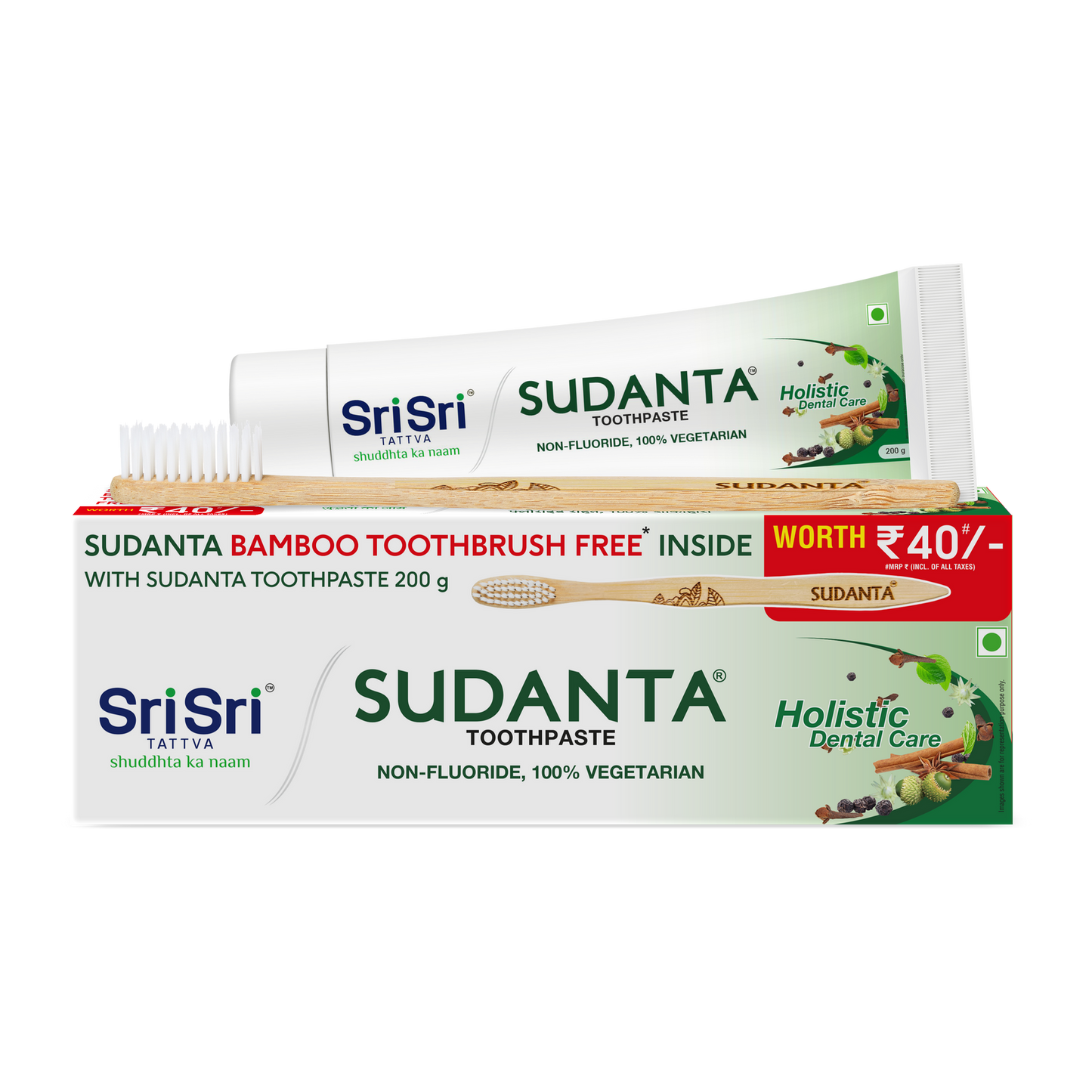 Sudanta Toothpaste 200g with Bamboo Toothbrush Free Inside | Sri Sri Tattva