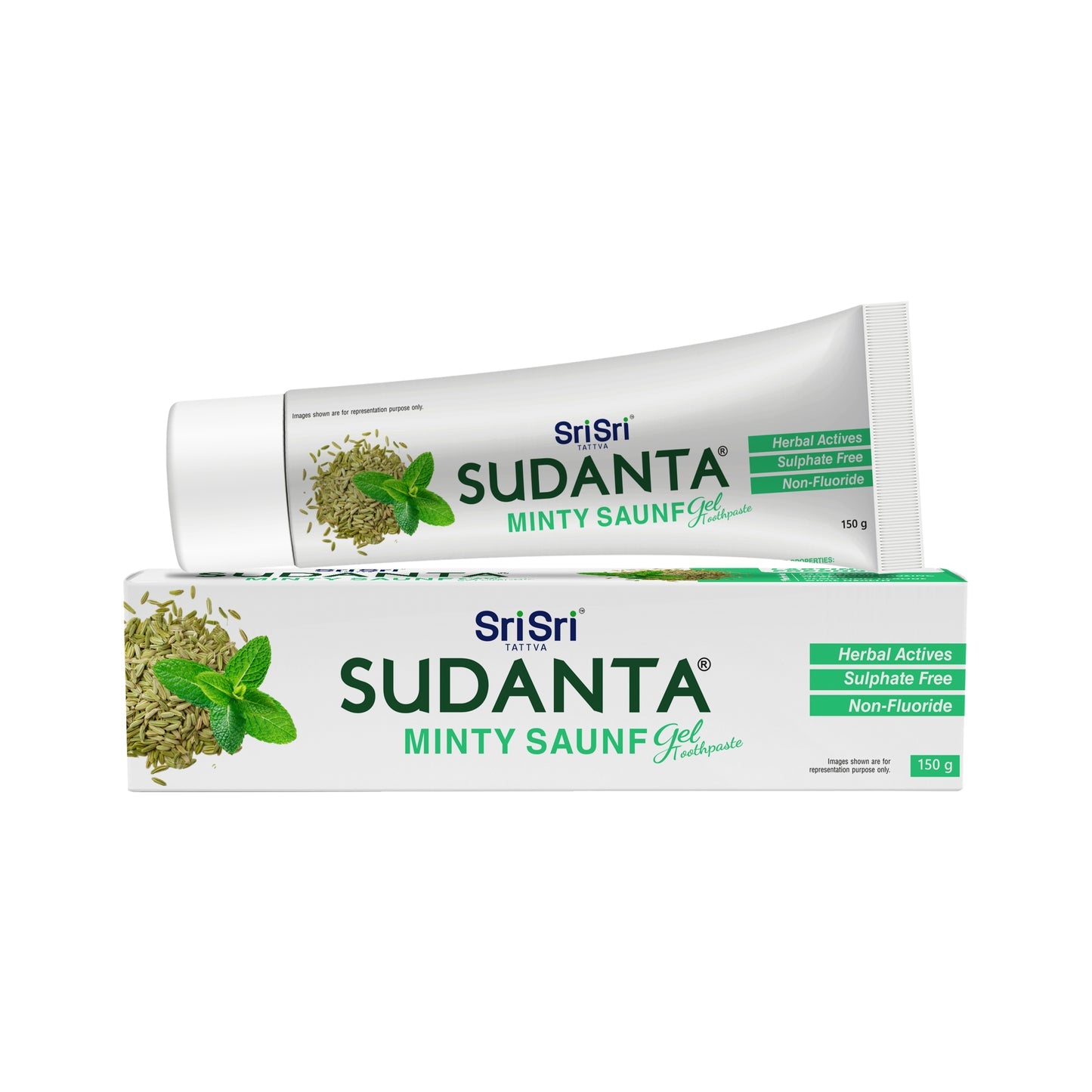 Sudanta Minty Saunf Gel Toothpaste - Non - Fluoride - 100% Vegetarian, 150g | Sri Sri Tattva