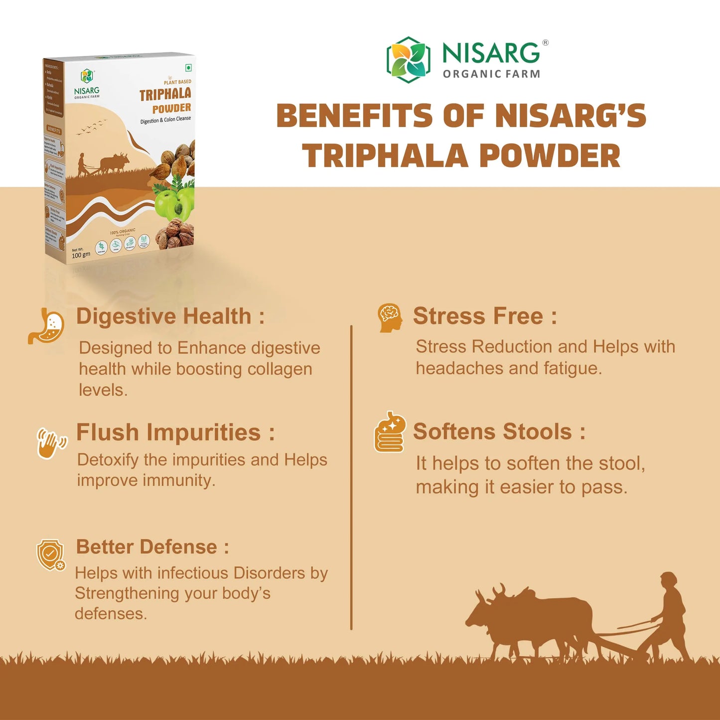 Organic Triphala Powder – For Digestion | Glowing Skin | Weight Loss 100g | Nisarg Organic Farm
