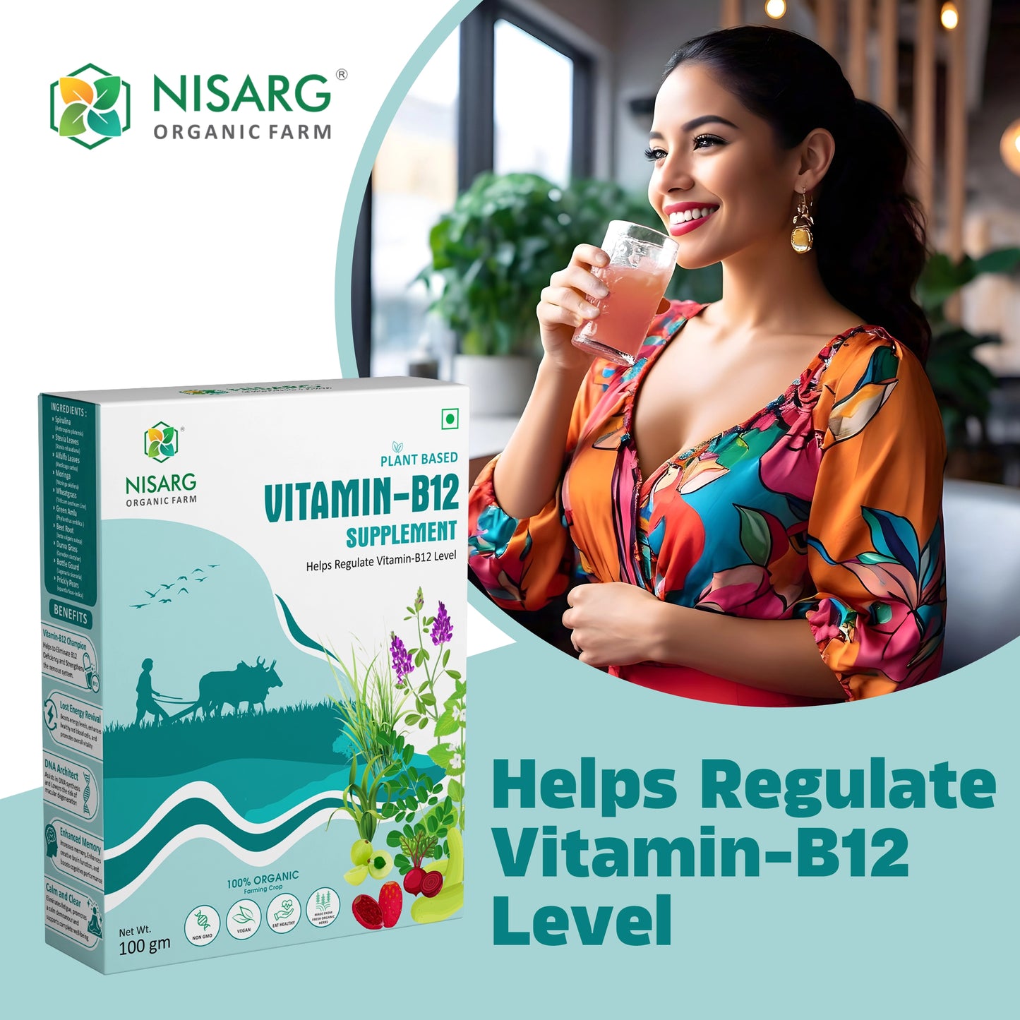 Vitamin B12 Supplement | 100% Organic | Plant Based 100g | Nisarg Organic Farm