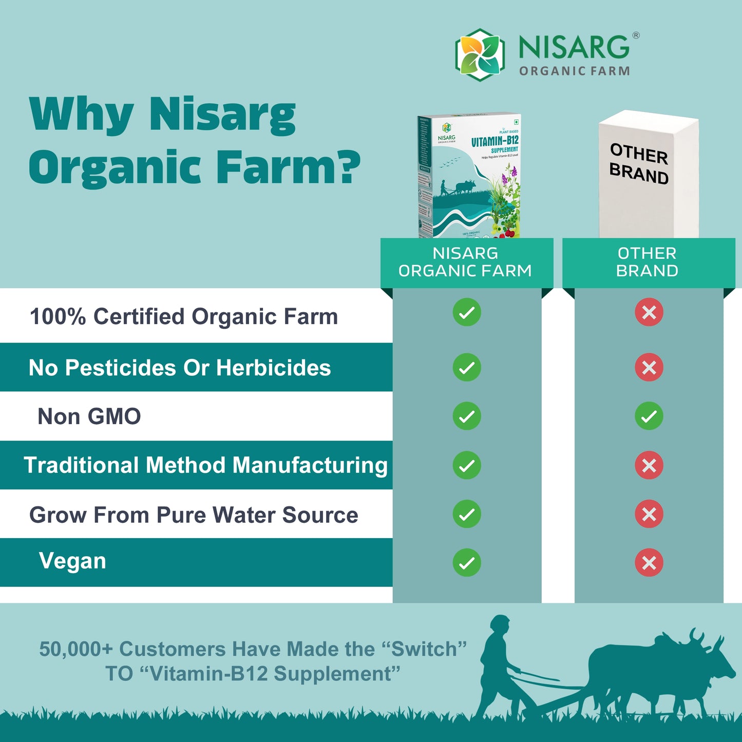 Vitamin B12 Supplement | 100% Organic | Plant Based 100g | Nisarg Organic Farm