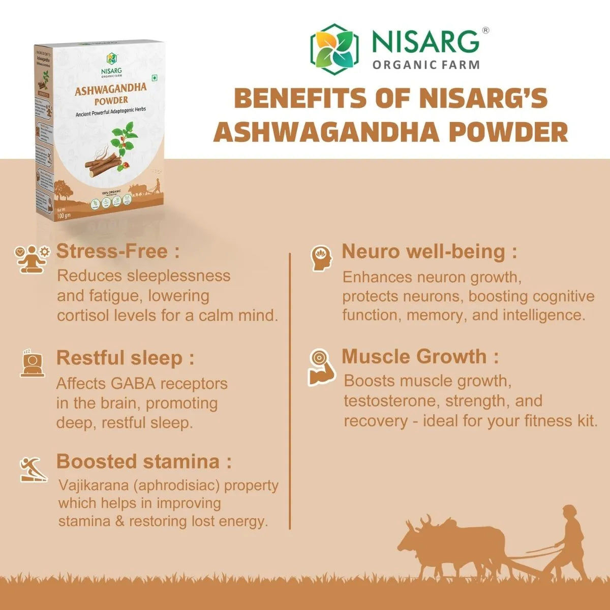Organic Ashwagandha Root Powder (Churna) 100g | Nisarg Organic Farm