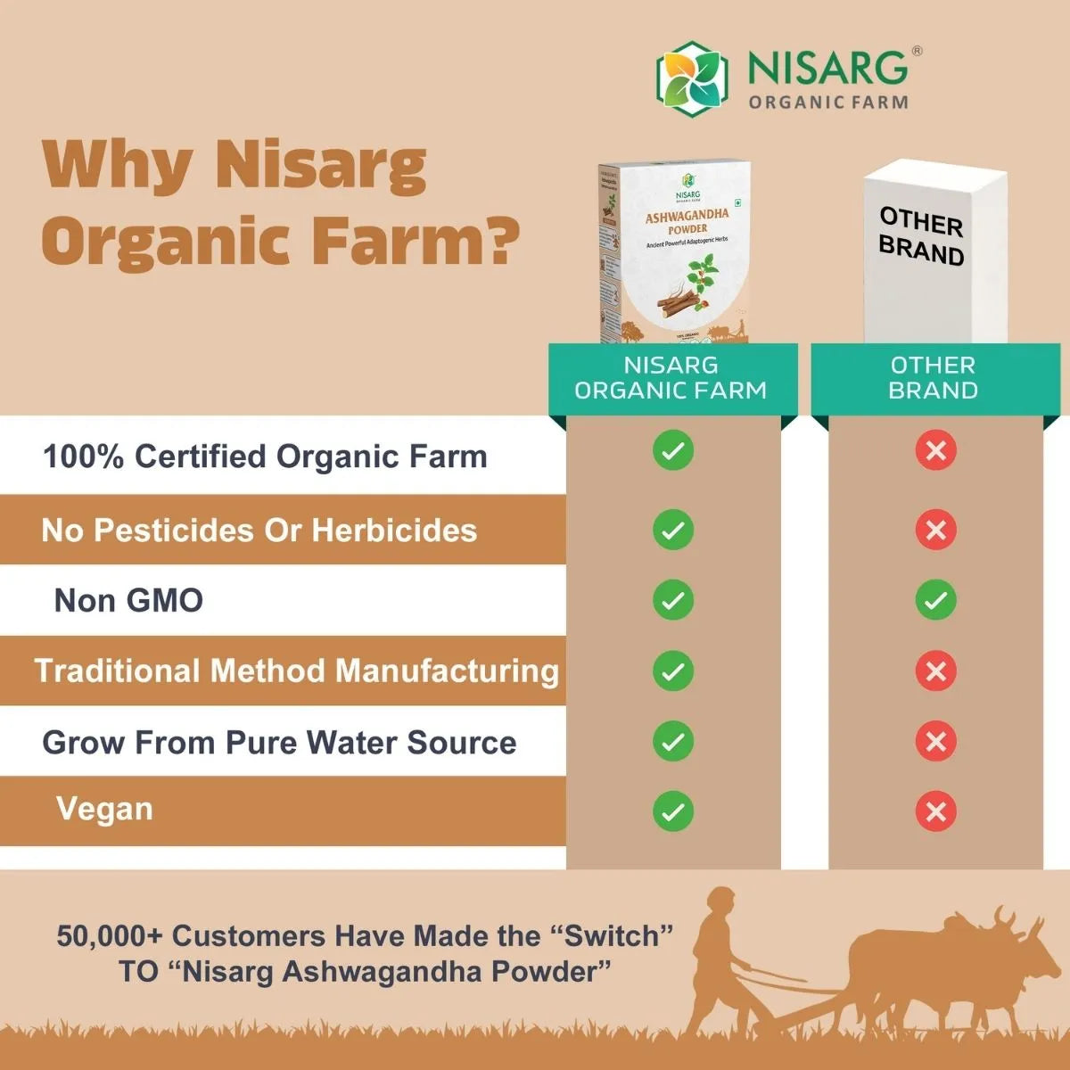 Organic Ashwagandha Root Powder (Churna) 100g | Nisarg Organic Farm