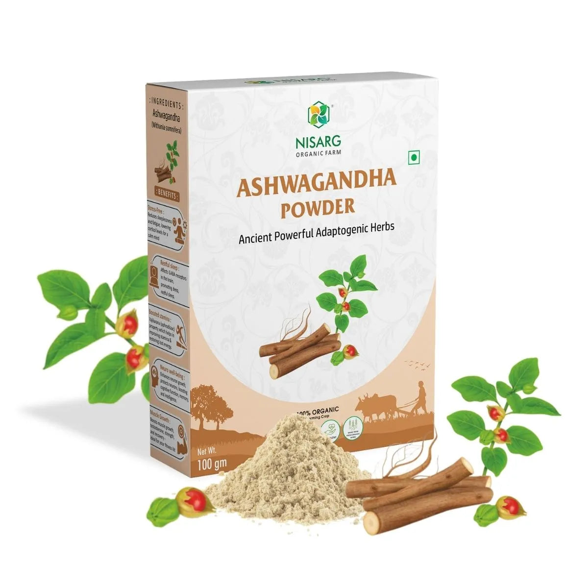 Organic Ashwagandha Root Powder (Churna) 100g | Nisarg Organic Farm