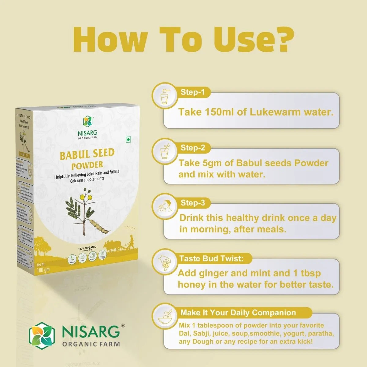 Babul Beej (Seeds) Powder | Phali Powder 100g | Nisarg Organic Farm