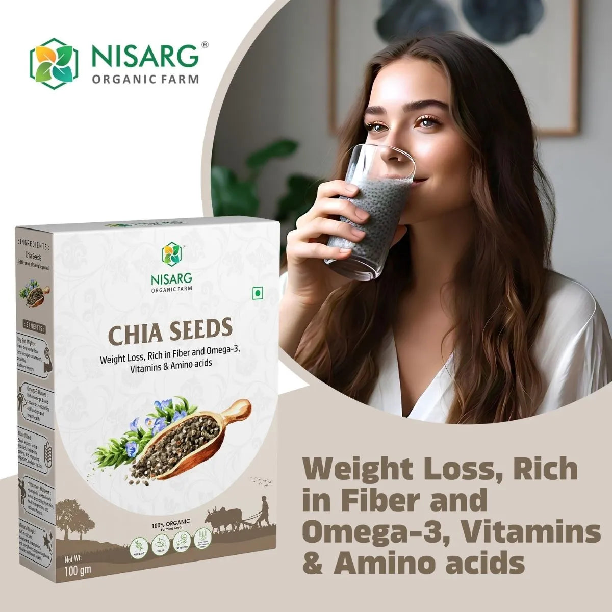 Organic Chia Seeds 100g | Nisarg Organic Farm