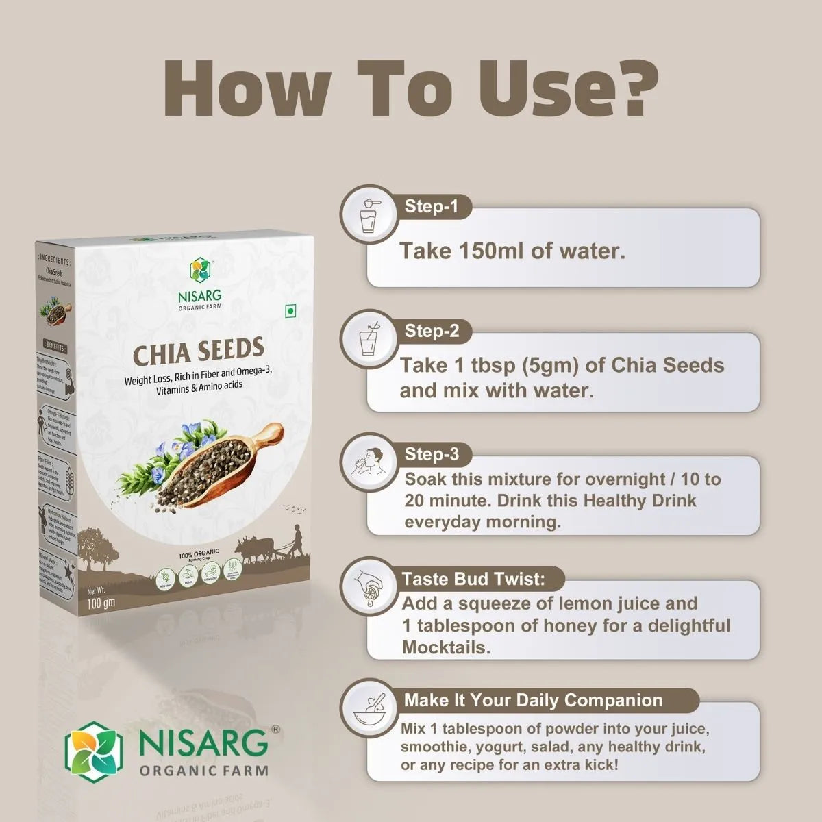 Organic Chia Seeds 100g | Nisarg Organic Farm