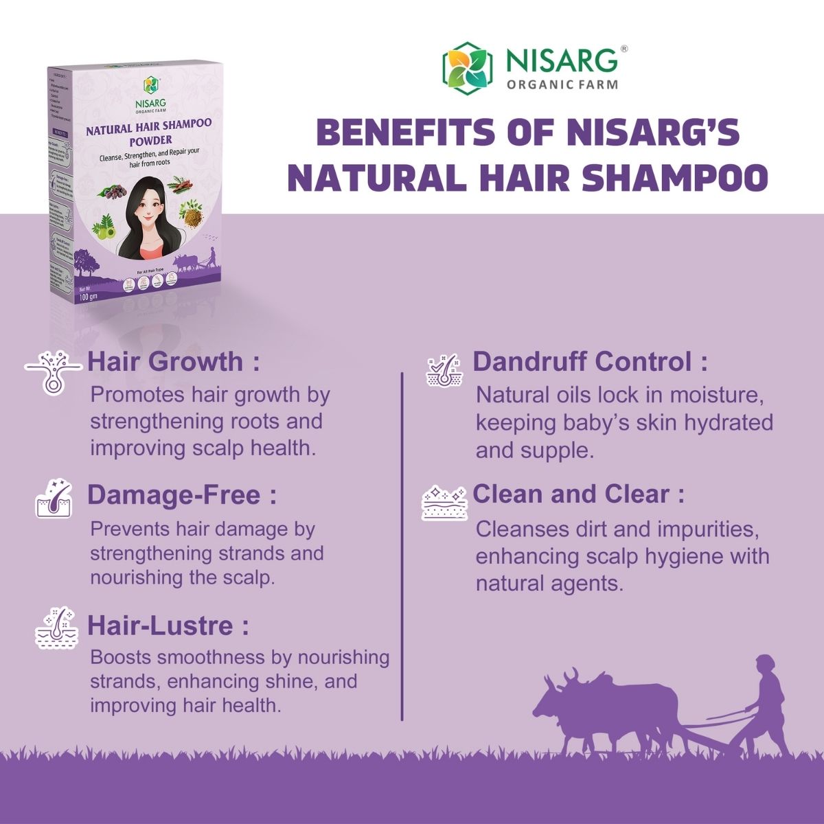 Natural Hair Shampoo Powder | Herbal Hair Wash Powder 100g | Nisarg Organic Farm