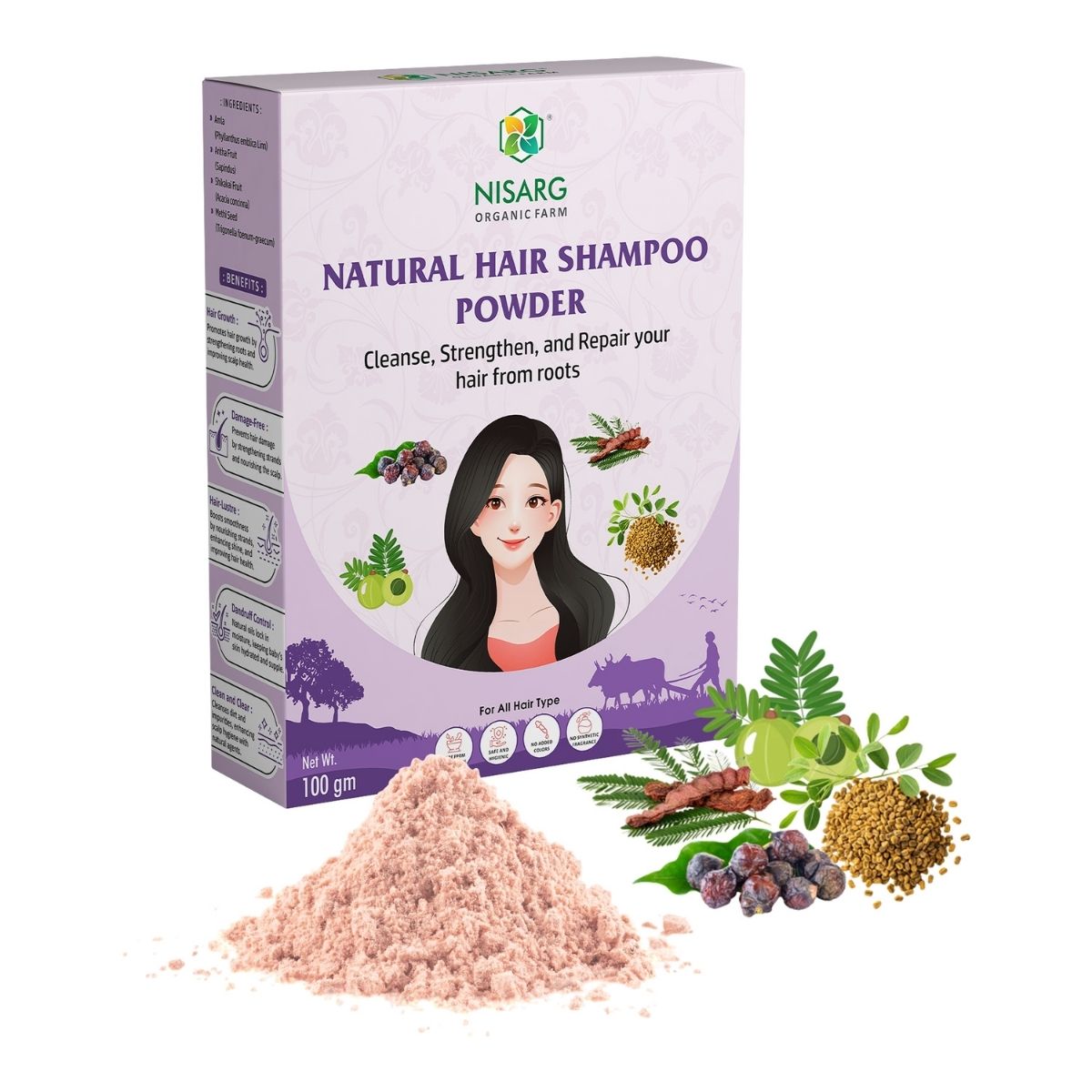 Natural Hair Shampoo Powder | Herbal Hair Wash Powder 100g | Nisarg Organic Farm