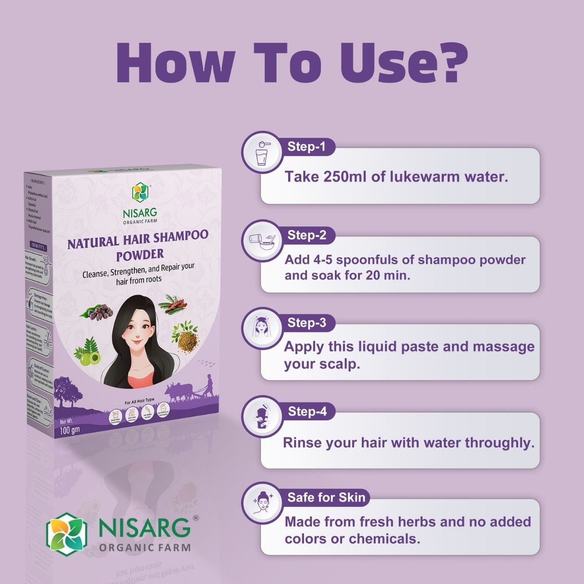 Natural Hair Shampoo Powder | Herbal Hair Wash Powder 100g | Nisarg Organic Farm