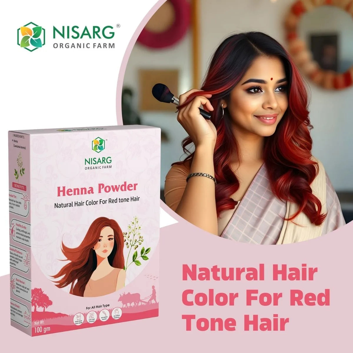 Organic Henna Leaf Powder | Natural & 100% Pure 100g | Nisarg Organic Farm
