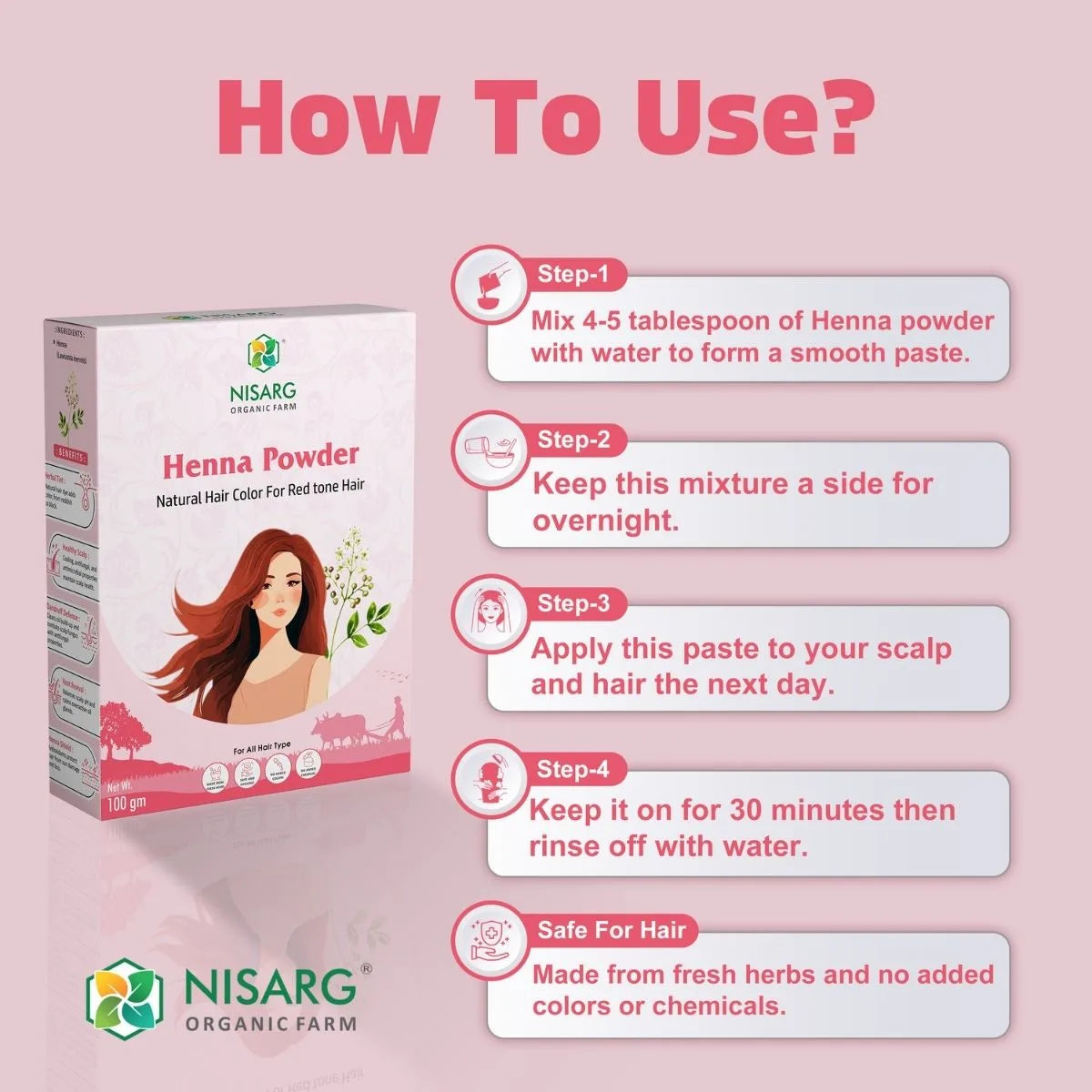 Organic Henna Leaf Powder | Natural & 100% Pure 100g | Nisarg Organic Farm