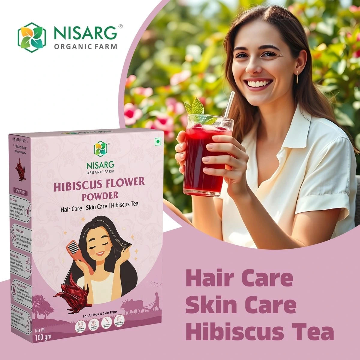 Organic Hibiscus Powder | Hibiscus Flower Powder 100g | Nisarg Organic Farm