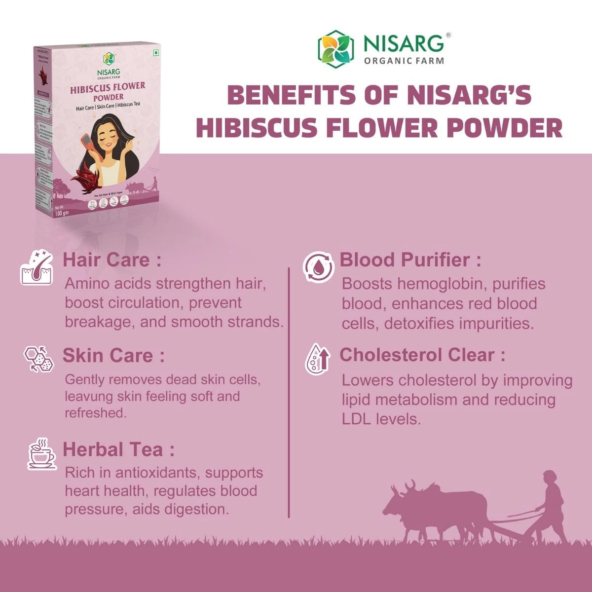 Organic Hibiscus Powder | Hibiscus Flower Powder 100g | Nisarg Organic Farm