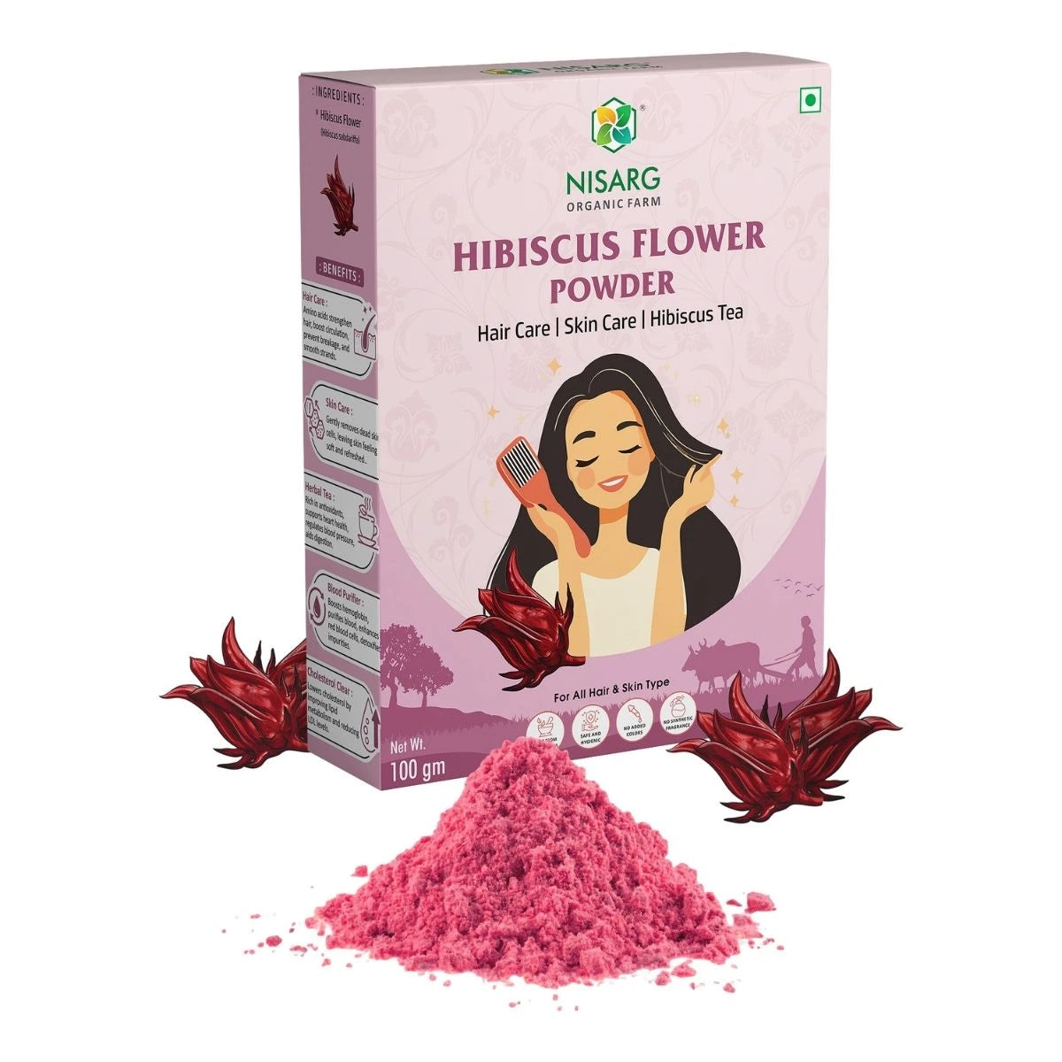 Organic Hibiscus Powder | Hibiscus Flower Powder 100g | Nisarg Organic Farm