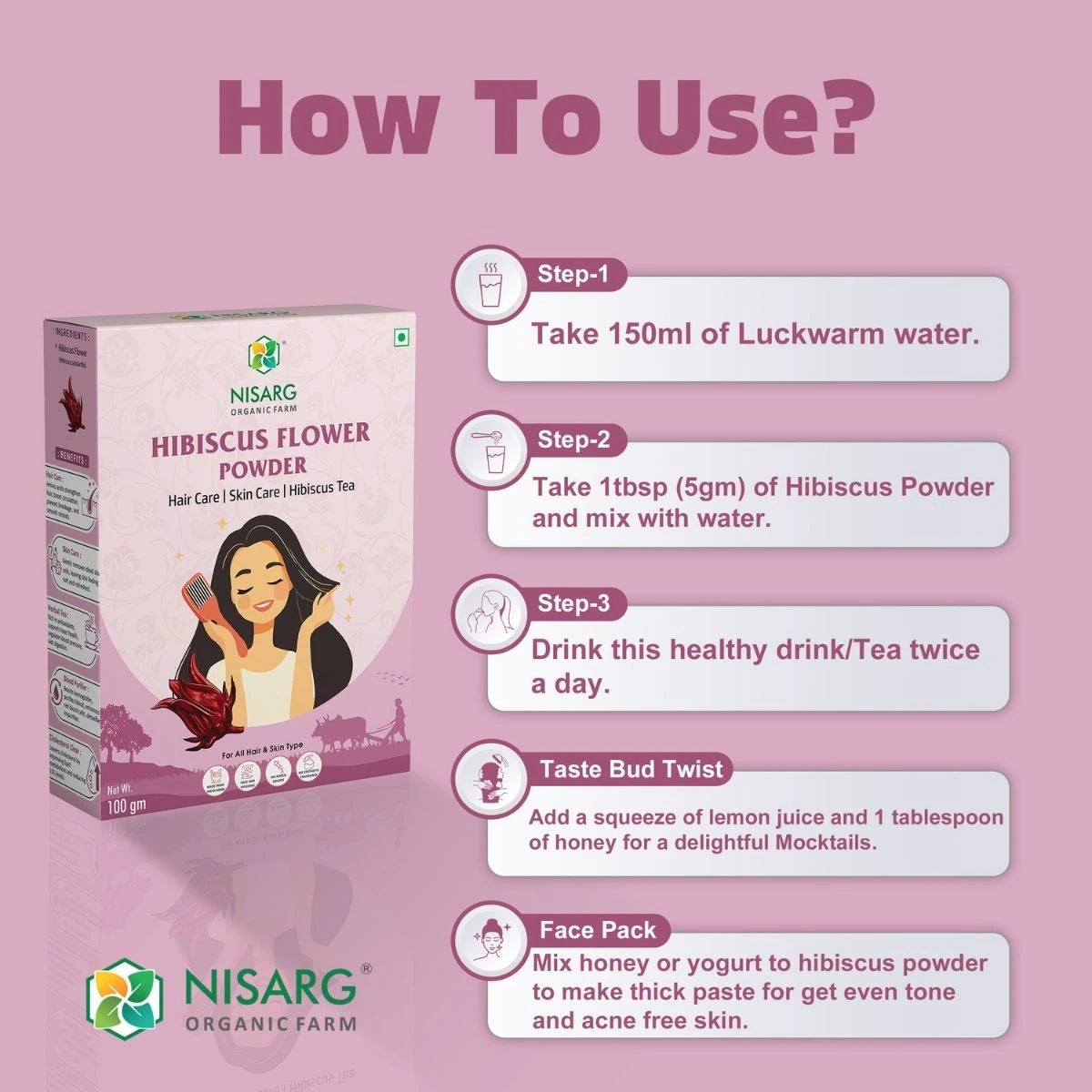 Organic Hibiscus Powder | Hibiscus Flower Powder 100g | Nisarg Organic Farm