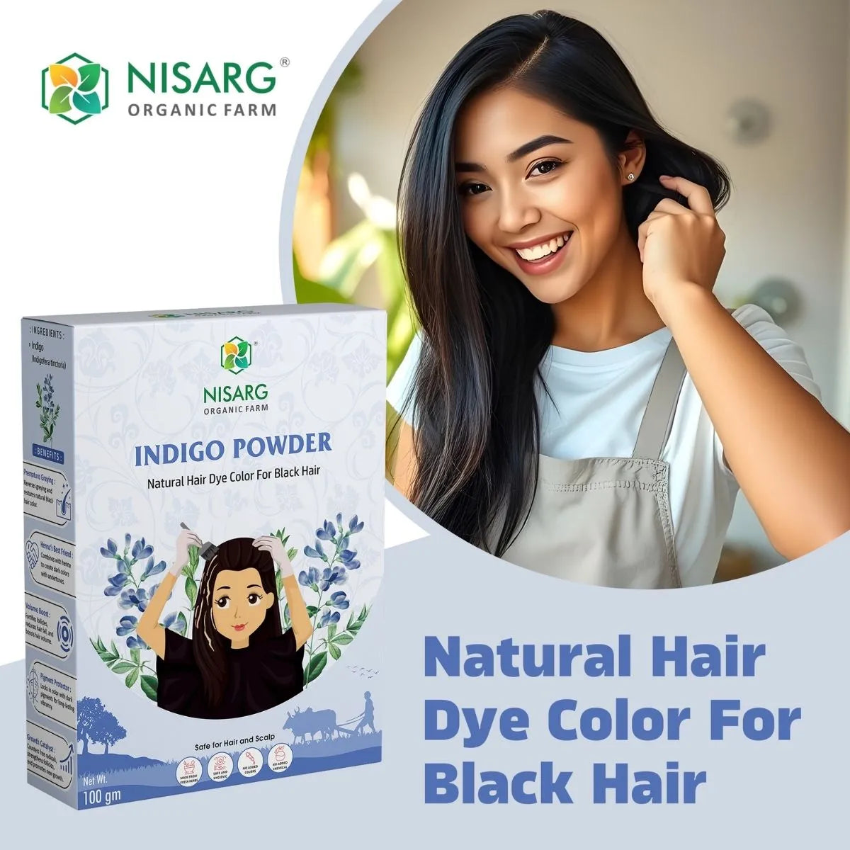 Natural Indigo Powder | Organic Indigo Leaf Powder 100g | Nisarg Organic Farm