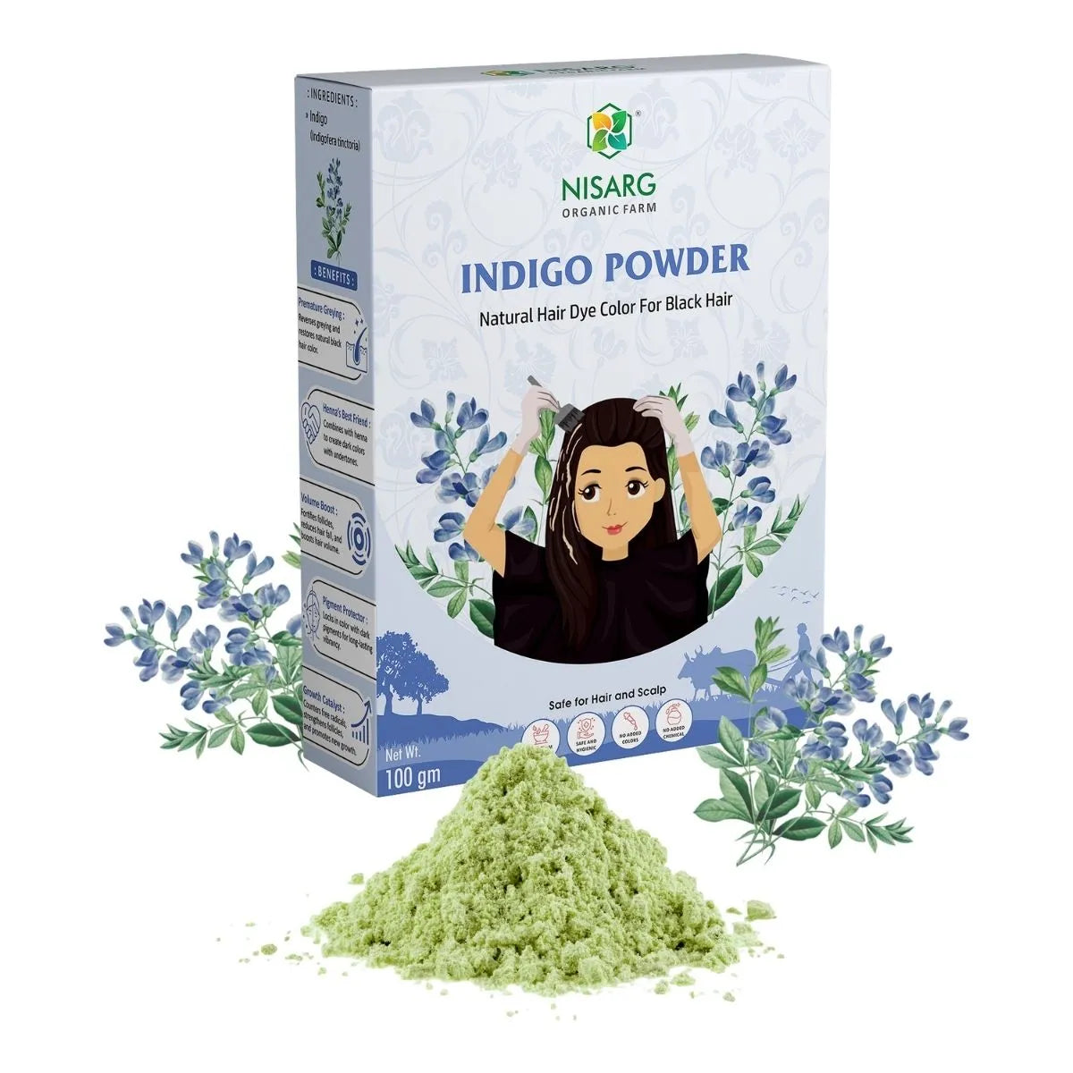 Natural Indigo Powder | Organic Indigo Leaf Powder 100g | Nisarg Organic Farm