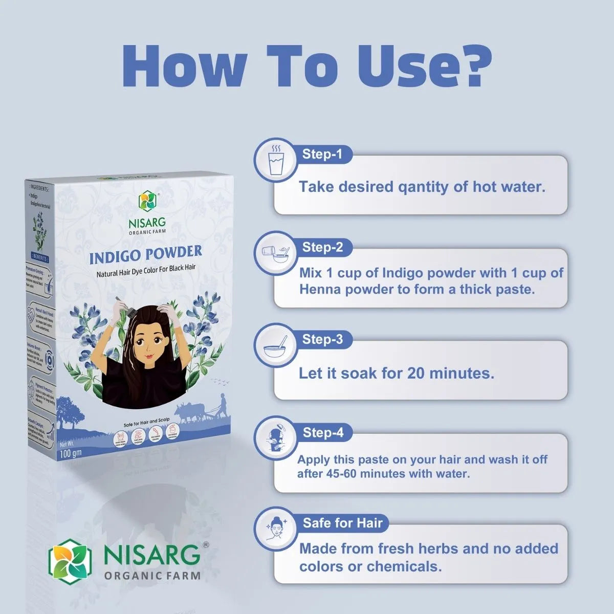 Natural Indigo Powder | Organic Indigo Leaf Powder 100g | Nisarg Organic Farm