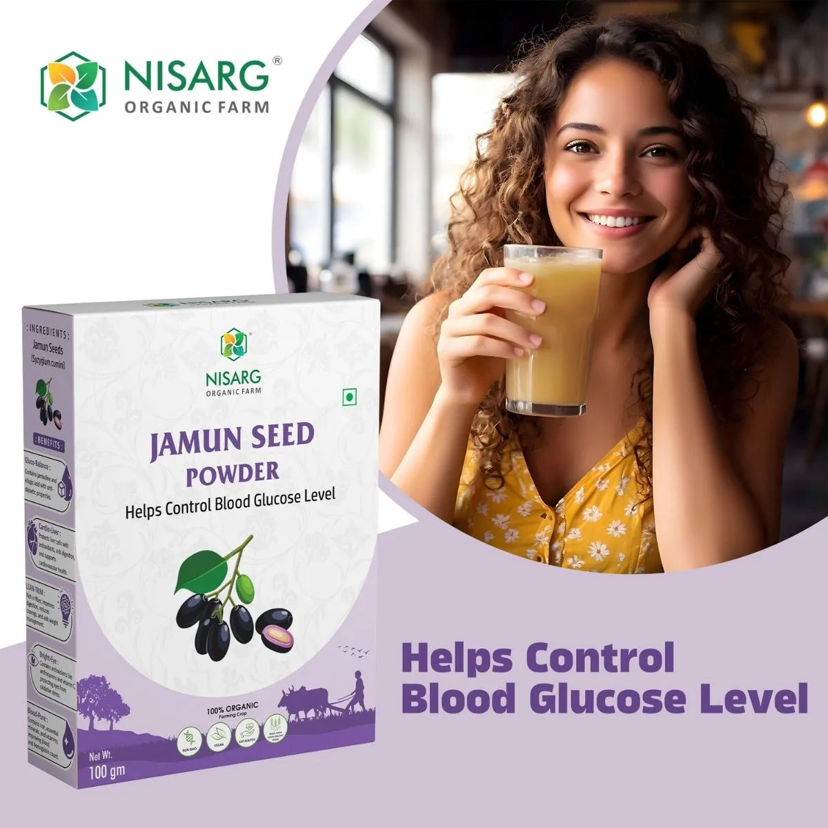 Jamun Seeds Powder | 100% Pure and Organic 100g | Nisarg Organic Farm