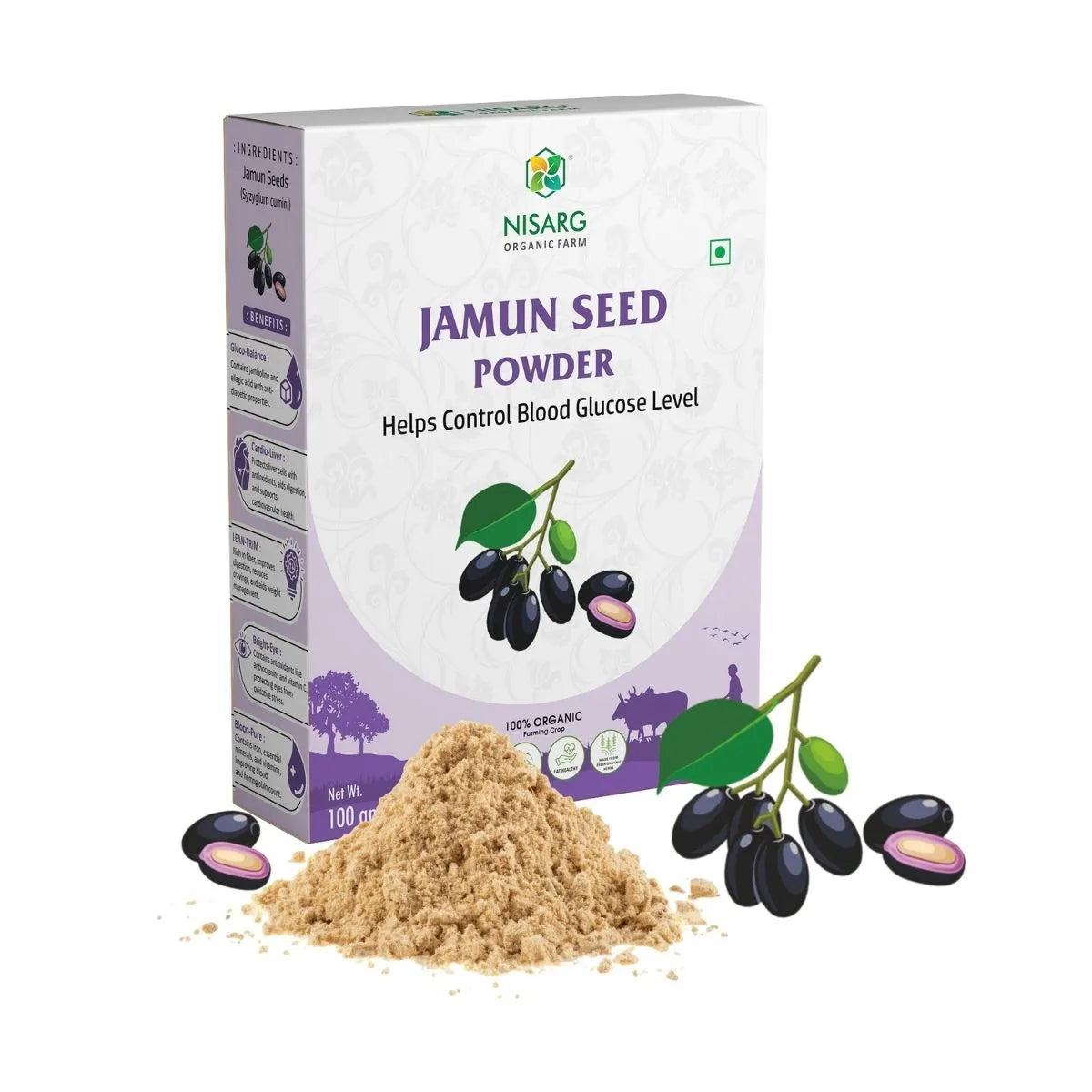 Jamun Seeds Powder | 100% Pure and Organic 100g | Nisarg Organic Farm