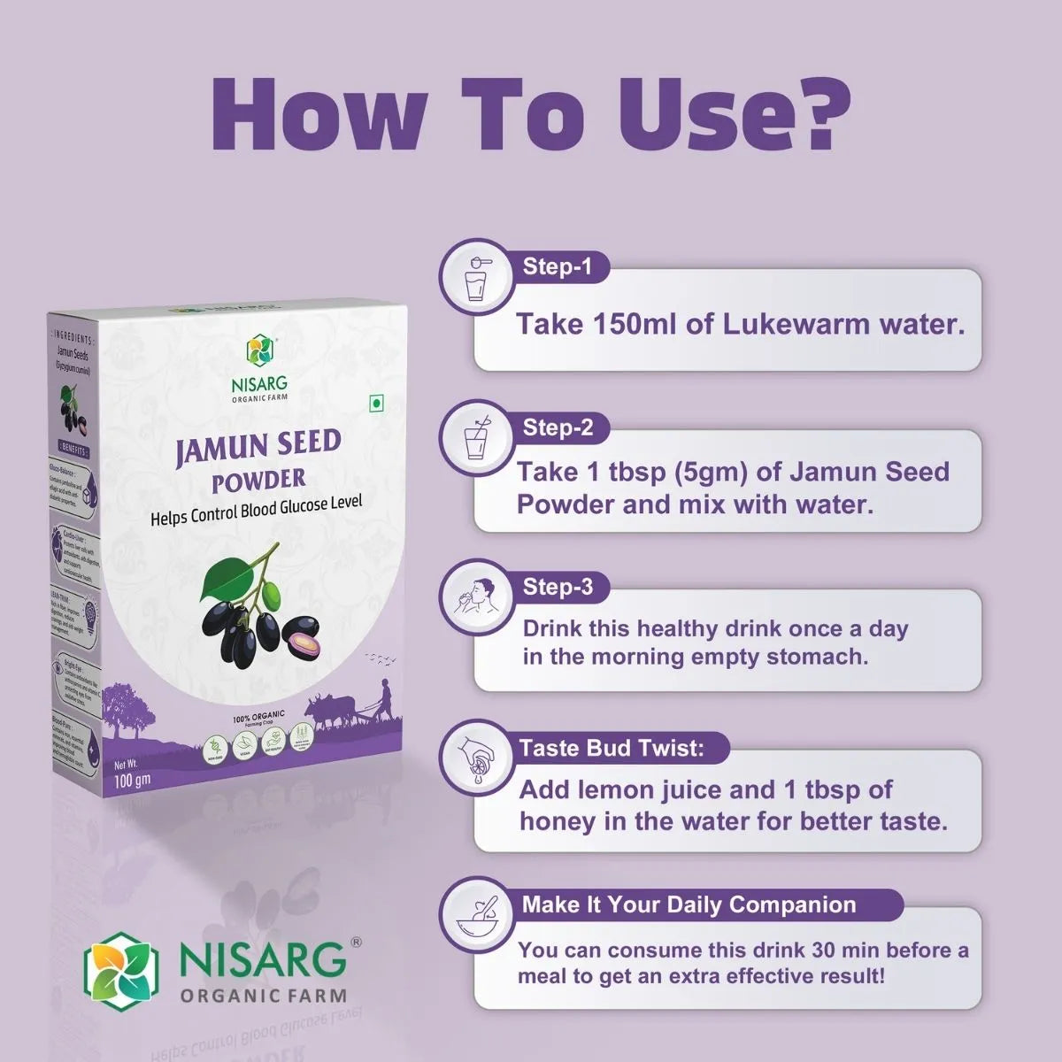 Jamun Seeds Powder | 100% Pure and Organic 100g | Nisarg Organic Farm