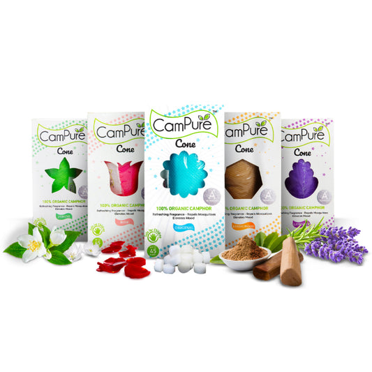 Mangalam CamPure Camphor Cone (Combo) Pack Of 5 - Room Car and Air Freshener & Mosquito Repellent - Home Care